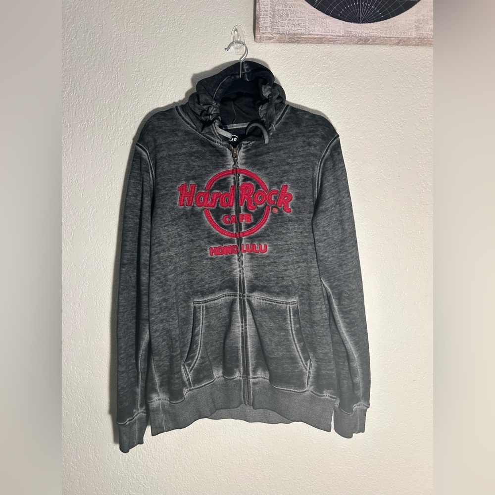 Vintage 🎸Hard Rock Cafe Gray,Red& Black  Hoodie Jacket 🧥